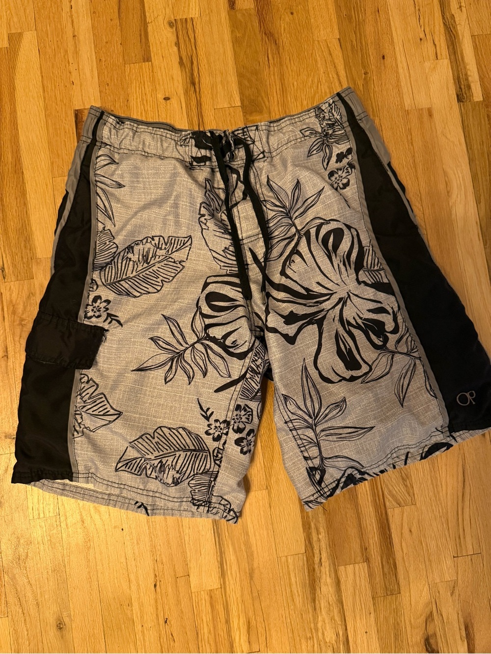 OP Black and Gray Floral Swim Trunks